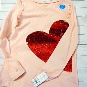 NWT Carters Girls size 12 light pink with flip sequins heart long sleeve tshirt